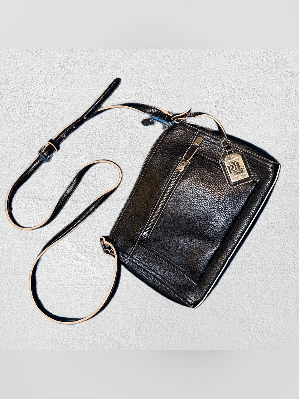 Lauren Ralph Lauren Black Pebbled Leather Crossbody Bag